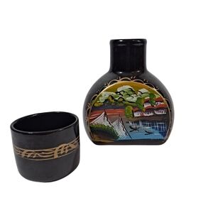 Mexican Hand Painted Red Clay Pottery Carafe And Cup Tumble Up 2015